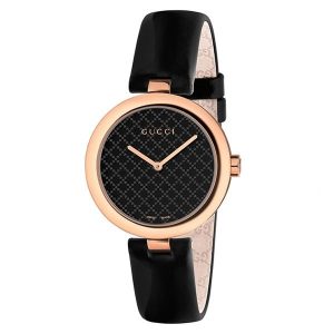 Gucci- YA141401 zwart lederen dames horloge